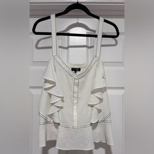 0119- 1.STATE Ruffle Contrast Stitch White Peplum Tank Top L